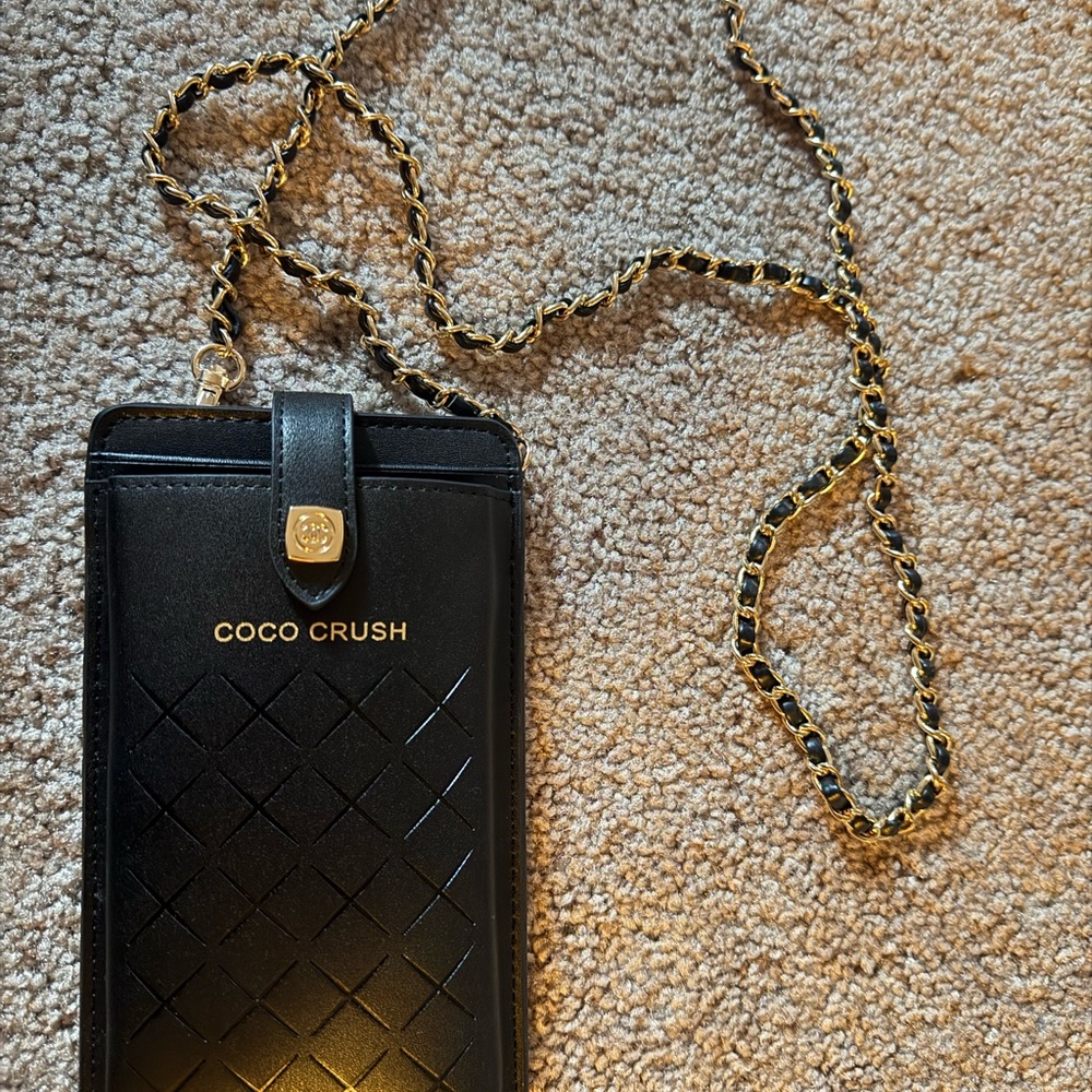 CHANEL Black and Gold Phone and Card Holder GWP